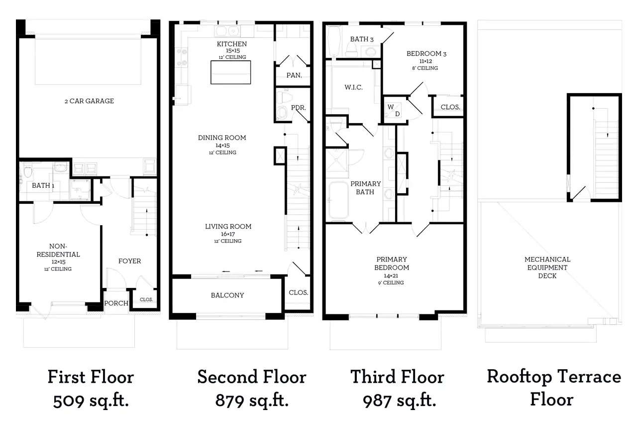 2D floor plan layout of this home in MUELLER EIGHT LIVE WORK COLLECTION, Austin, TX (Image 2).
