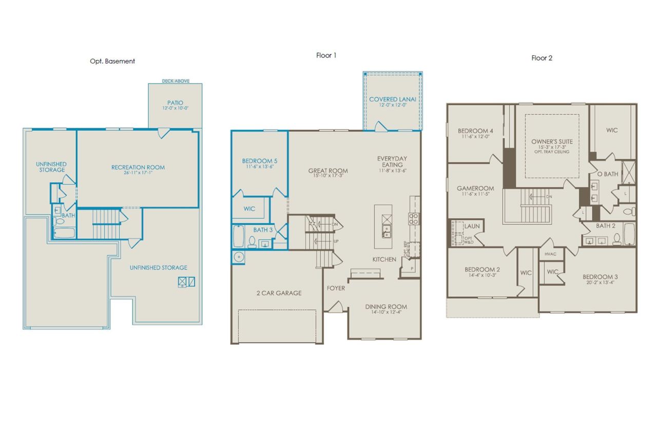 2D floor plan layout of this home in Hamlet at Carothers Crossing, La Vergne, TN (Image 2).