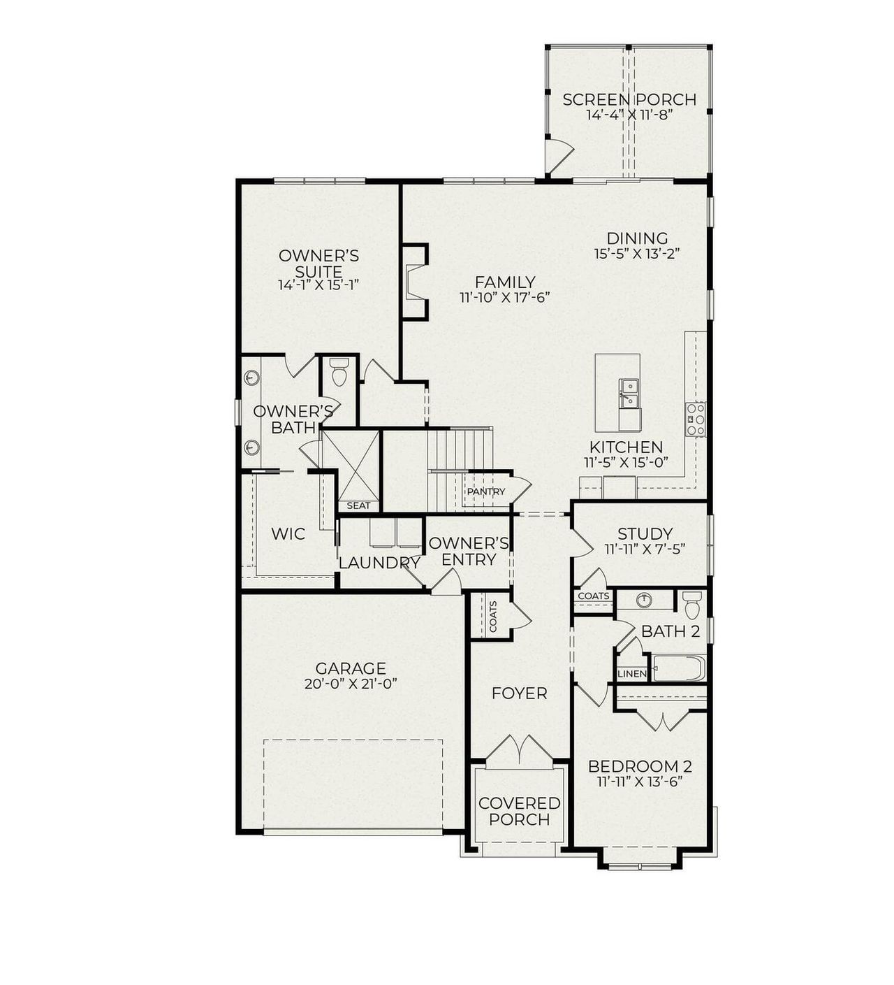 2D floor plan layout for the Mason English Cottage by Homes by Dickerson in Wendell Falls, Wendell, NC (Image 2).
