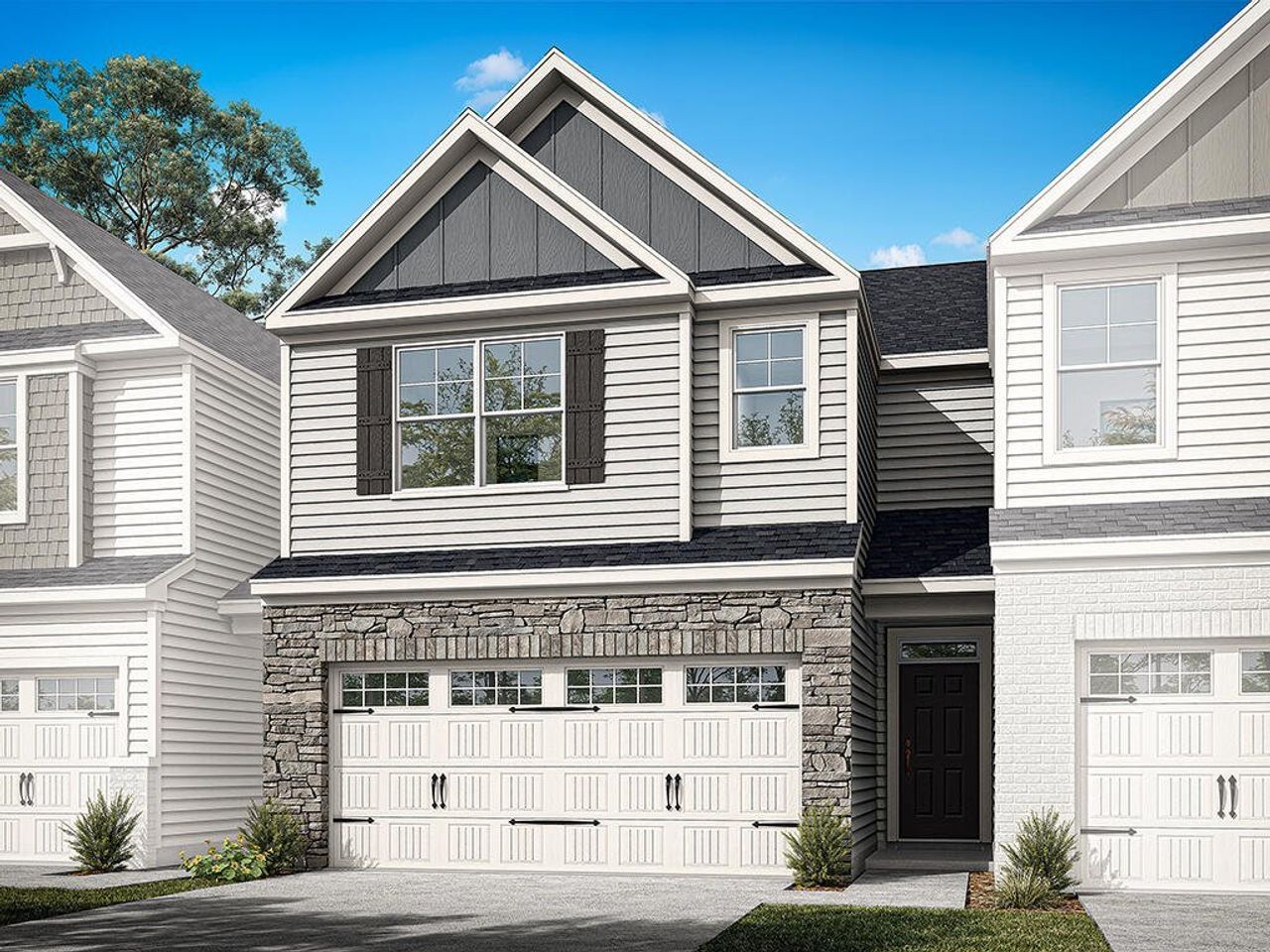 Front exterior of a new home in Villas at Dawsonville Townhomes, Dawsonville, GA, highlighting curb appeal (Image 2).