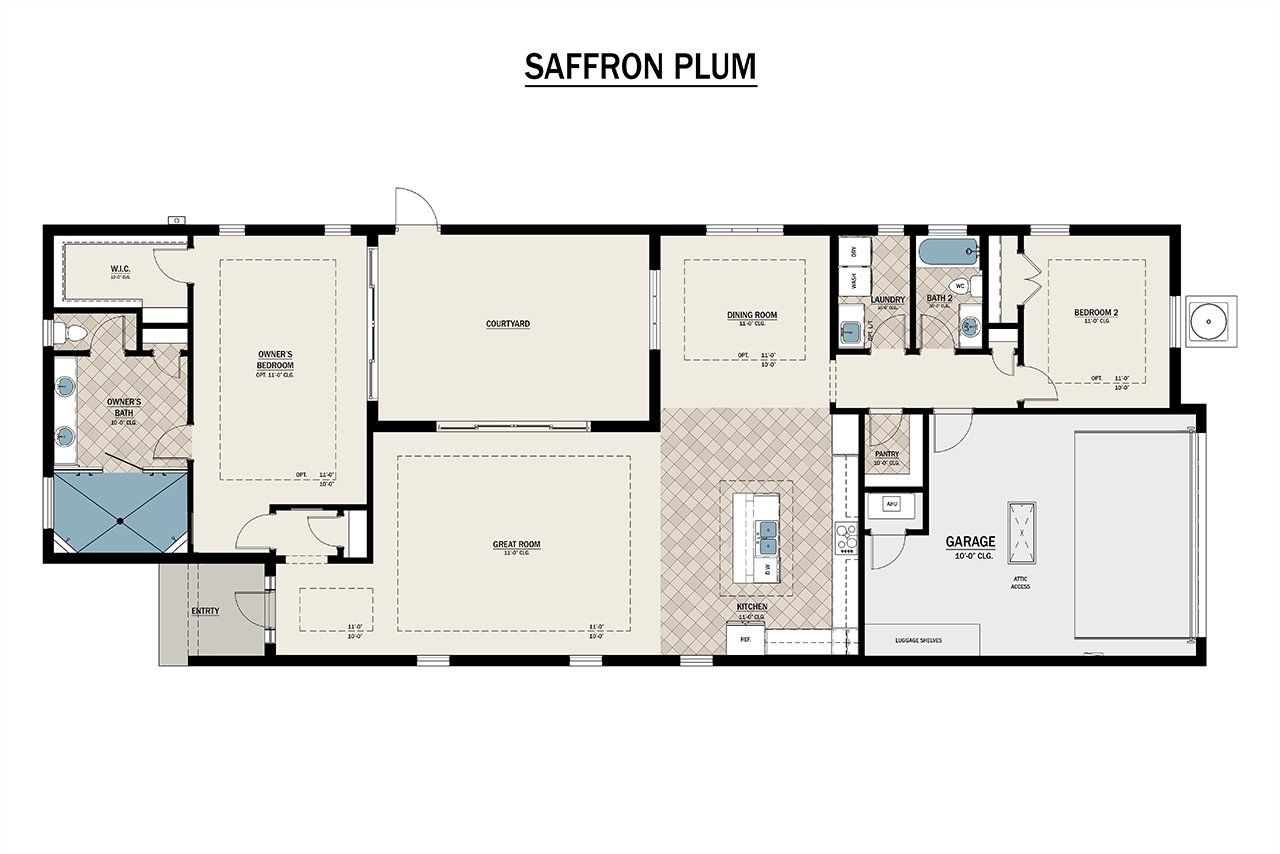 2D floor plan layout for the Saffron Plum by Medallion Home in Aqua Single Family Homes, Bradenton, FL (Image 2).