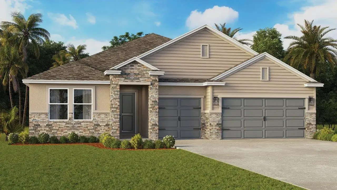 Representative exterior photo of a completed home built from the Camden by D.R. Horton in Orange Bend Ranch, Leesburg, FL (Image 2). Representative exterior photo of a completed home built from the Camden by D.R. Horton in Orange Bend Ranch, Leesburg, FL (Image 2).
