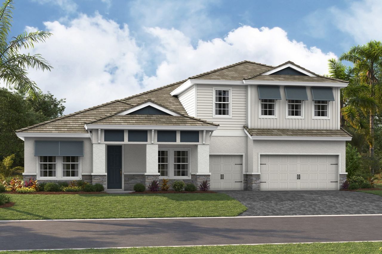 Front exterior of a new home in Two Rivers, Zephyrhills, FL, highlighting curb appeal (Image 2).
