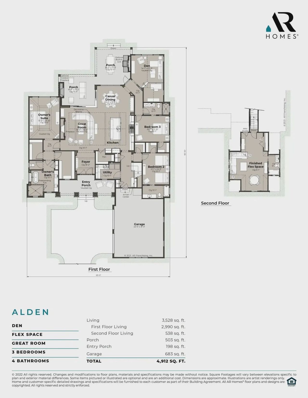 2D floor plan layout for the Alden by AR HOMES in Southern Hills Plantation, Brooksville, FL (Image 2).