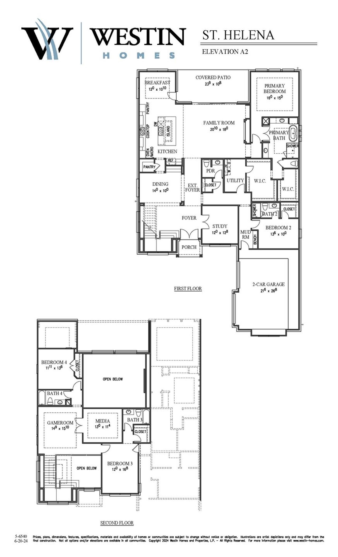 2D floor plan layout for the The St. Helena by Westin Homes in Audubon - 70', Magnolia, TX (Image 2). 2D floor plan layout for the The St. Helena by Westin Homes in Audubon - 70', Magnolia, TX (Image 2).