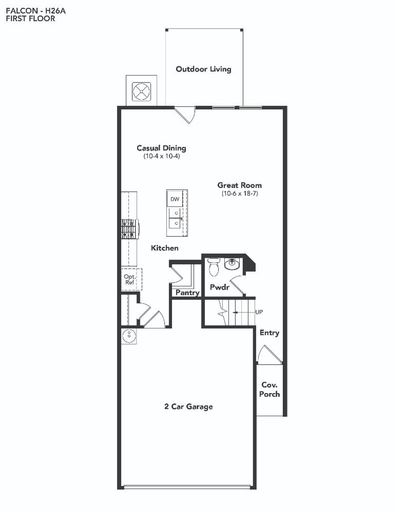 2D floor plan layout for the Falcon by DRB Homes in Hawkes Cove, Leander, TX (Image 2).