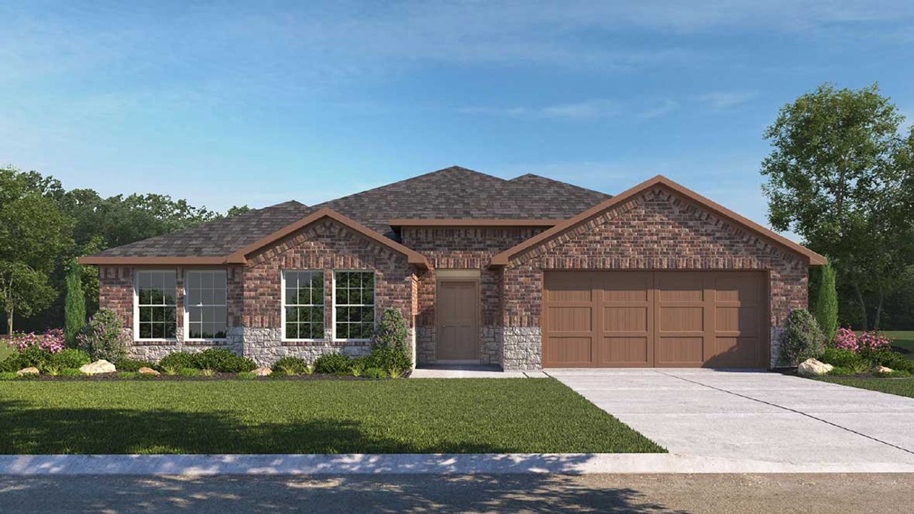 Representative exterior photo of a completed home built from the IRVING by D.R. Horton in Tamarron, Brookshire, TX (Image 2).