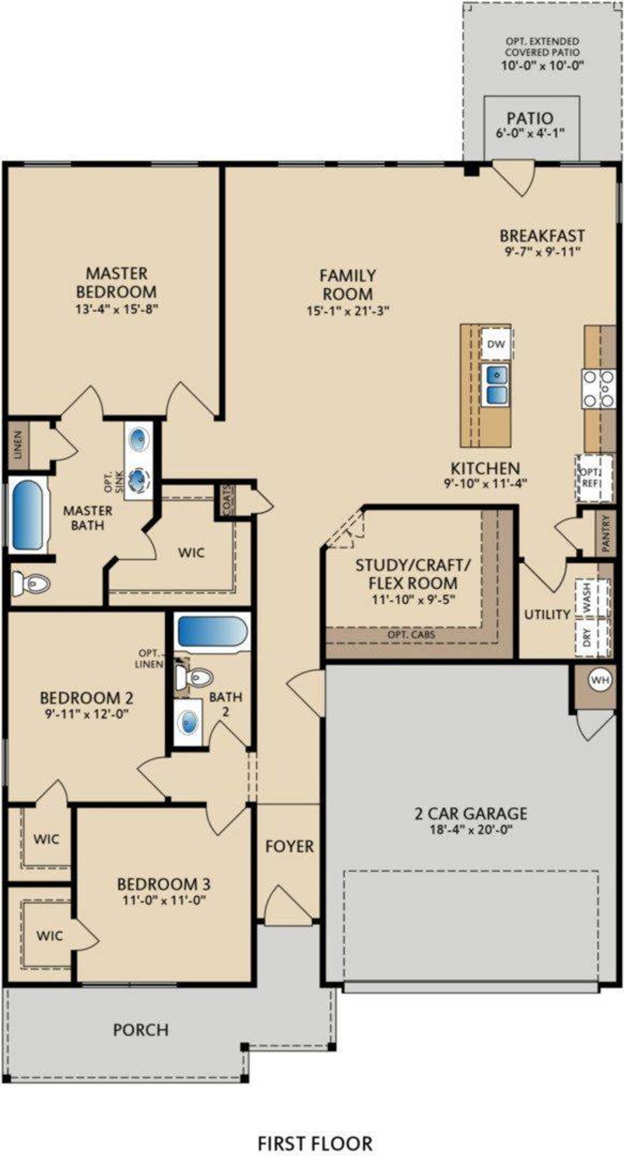 A well-designed first-floor layout features distinct living zones and essential amenities for comfortable living.