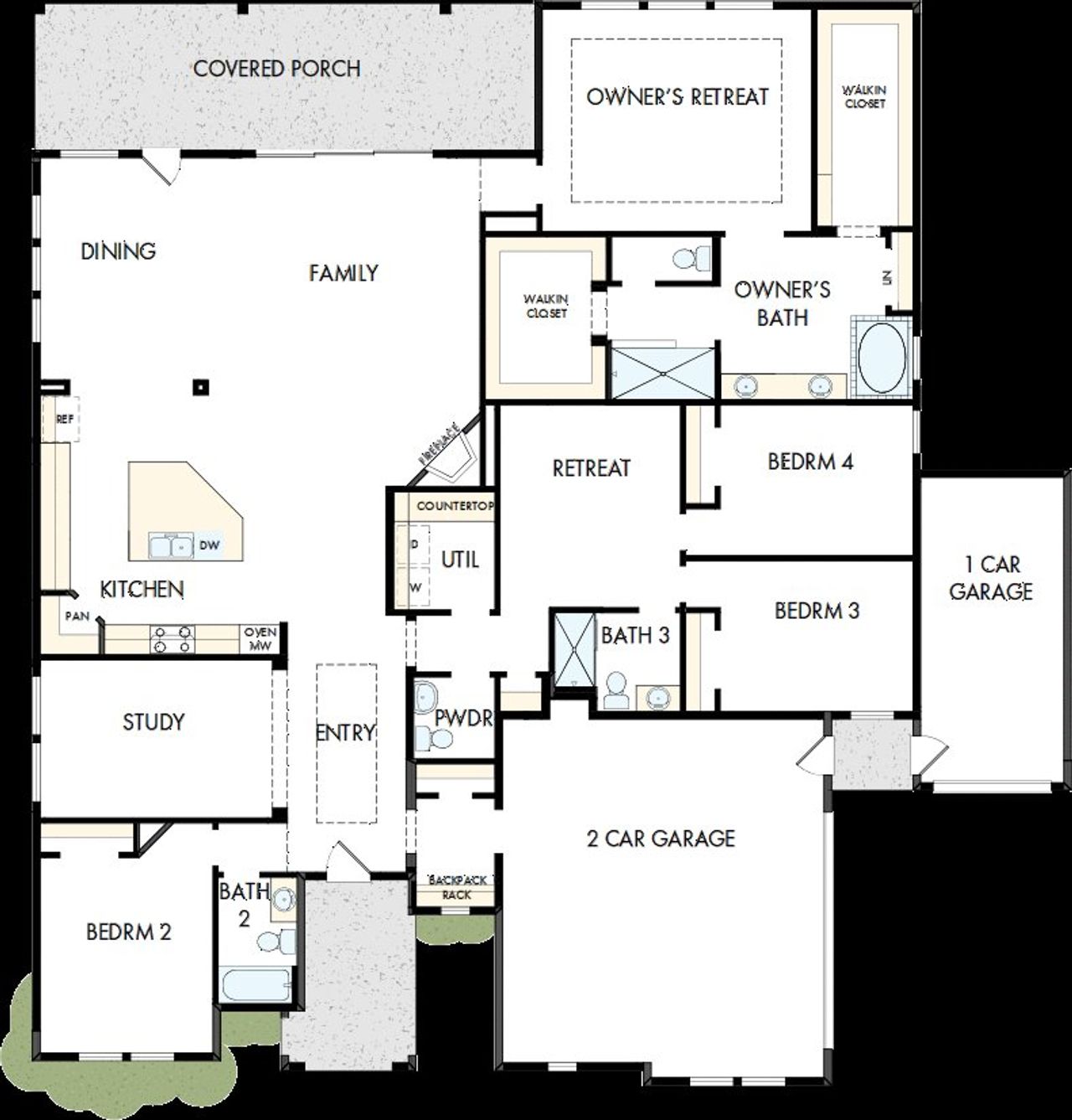 2D floor plan layout of this home in Rees Landing Estates, Spicewood, TX (Image 2).