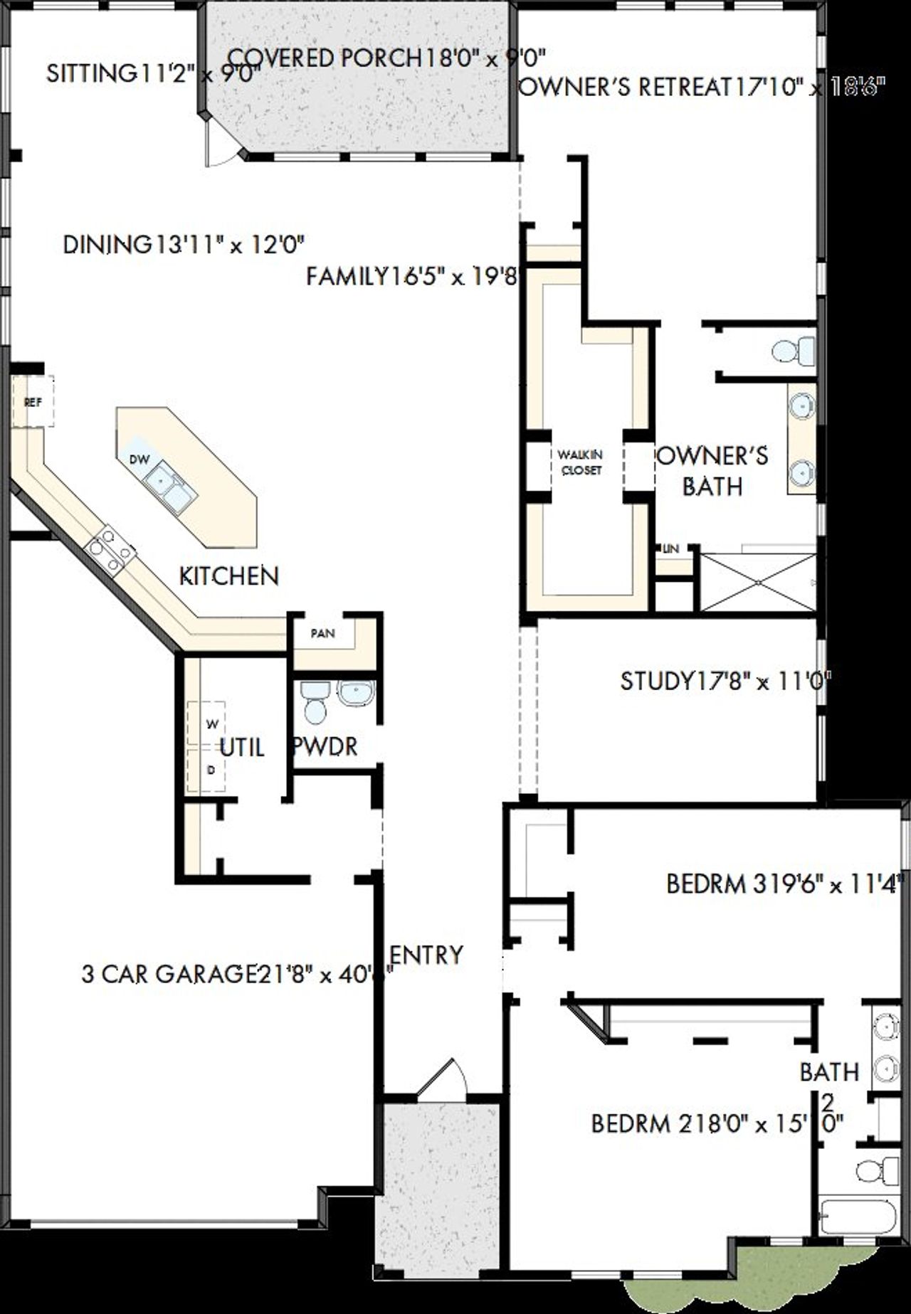 2D floor plan layout of this home in Sundance Cove Lakeside - Overlook View Collection, Crosby, TX (Image 2). 2D floor plan layout of this home in Sundance Cove Lakeside - Overlook View Collection, Crosby, TX (Image 2).