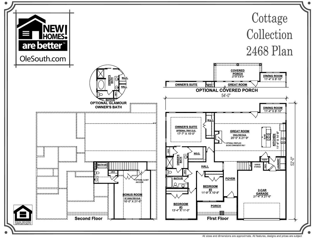 2D floor plan layout for the 2468 Elevation DEF by Ole South in Brewer Point, Murfreesboro, TN (Image 2).