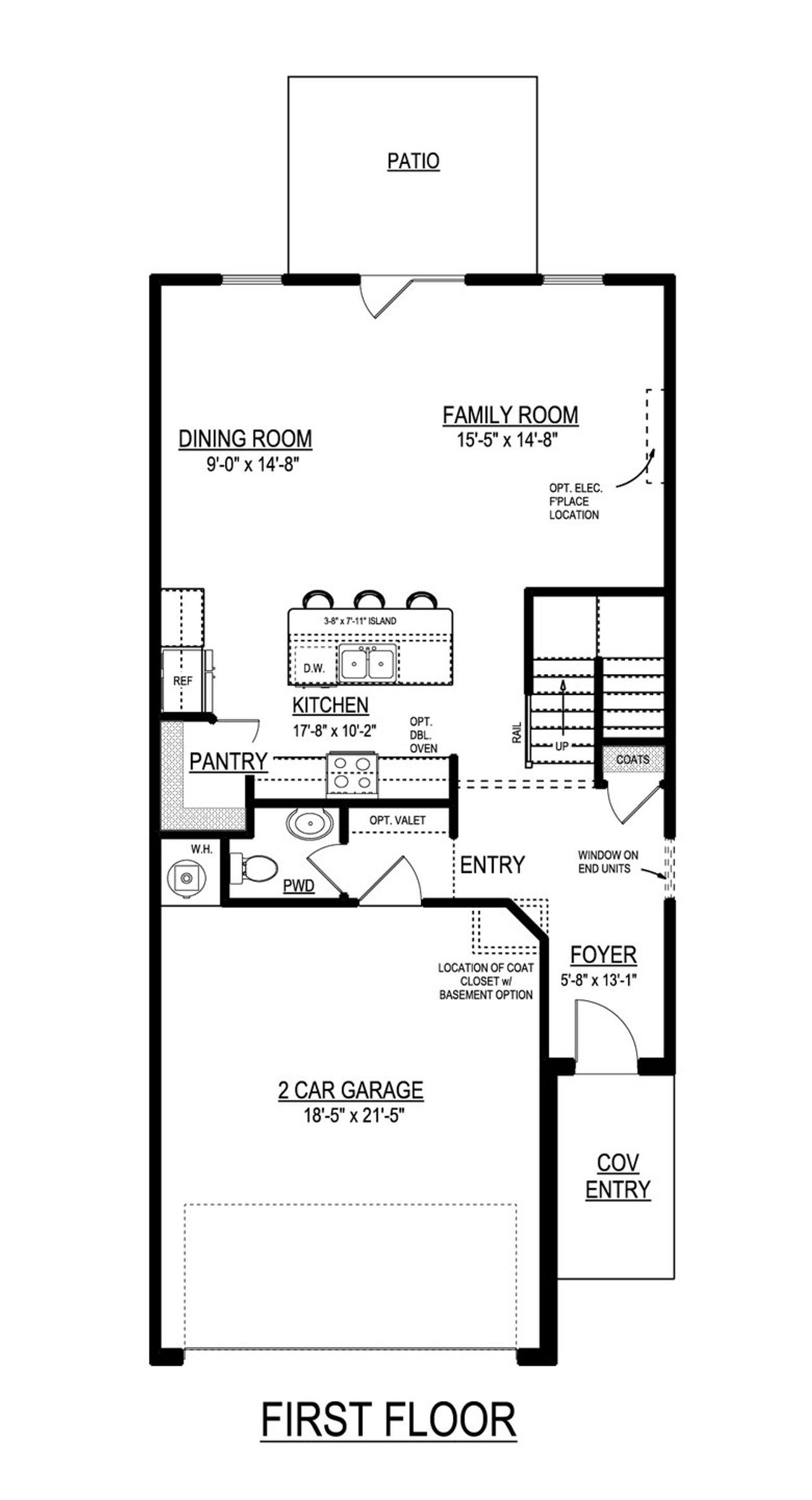 2D floor plan layout for the Darby Interior Unit by O'Dwyer Homes in The Collection at Wolf Creek, Lawrenceville, GA (Image 2).