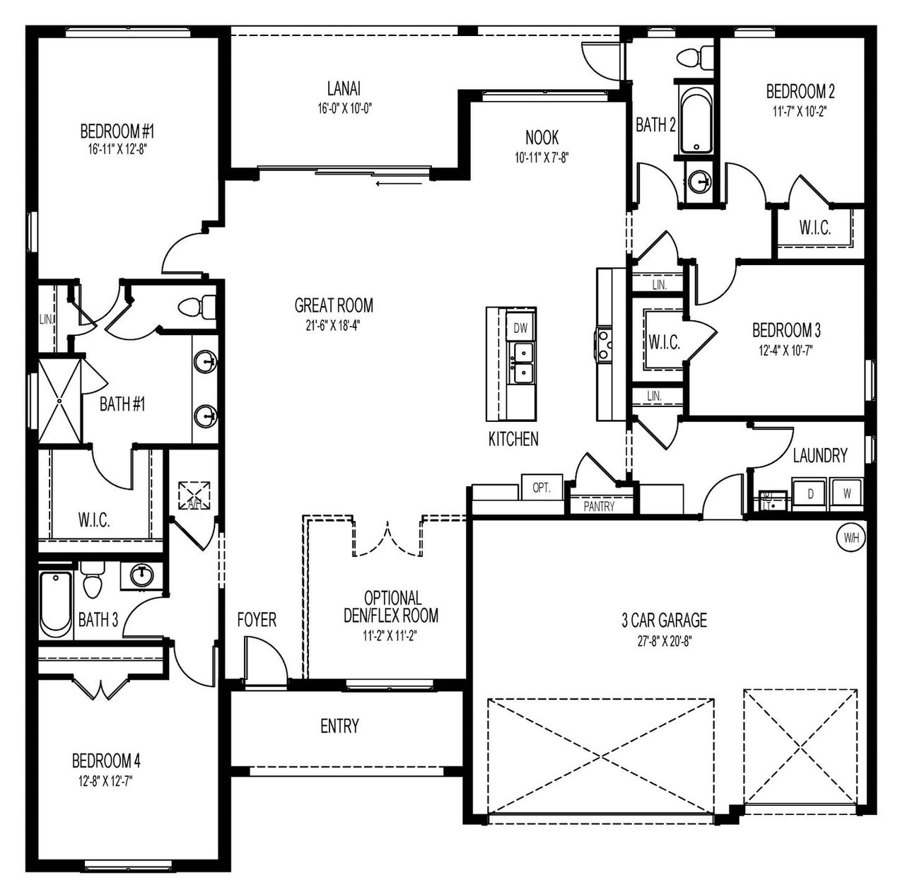 2D floor plan layout of this home in Cape Coral Spot - Tradition, Cape Coral, FL (Image 2).