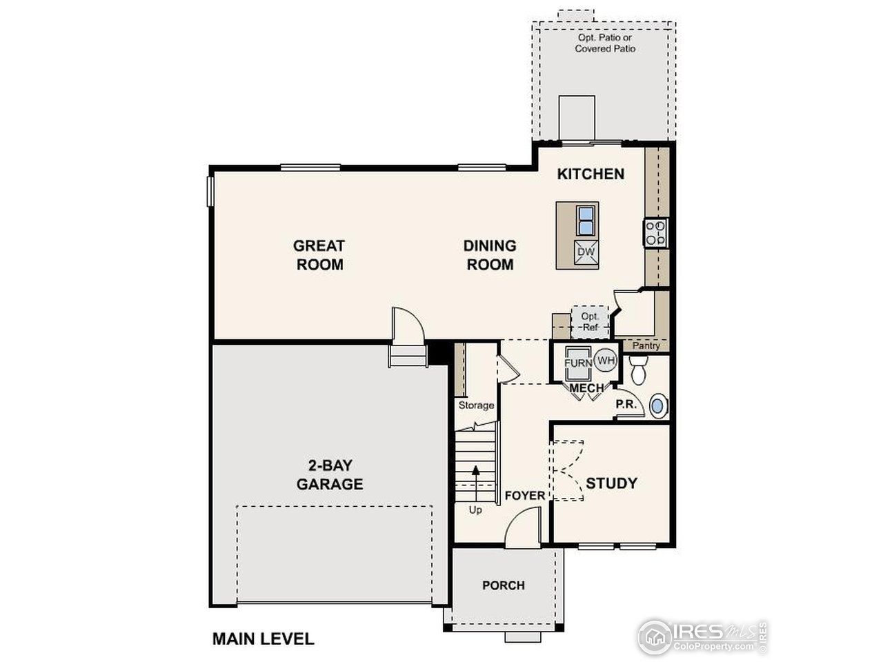 2D floor plan layout of this home in The Overlook at Johnstown Farms, Johnstown, CO (Image 2).