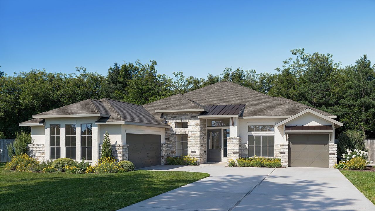 Representative exterior photo of a completed home built from the 3130S by Perry Homes in Riceland, Mont Belvieu, TX (Image 2).