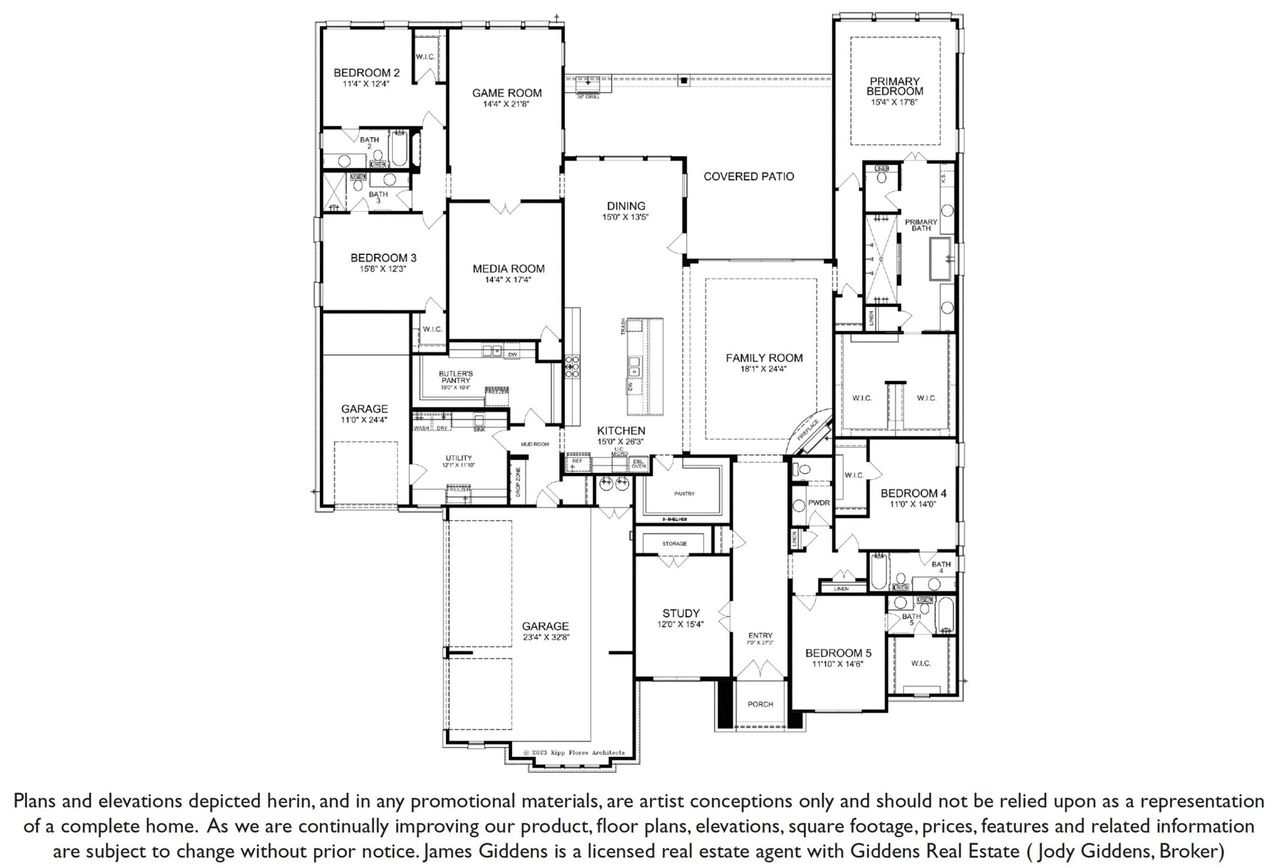 2D floor plan layout of this home in Scofield Farms Estates, Georgetown, TX (Image 2).