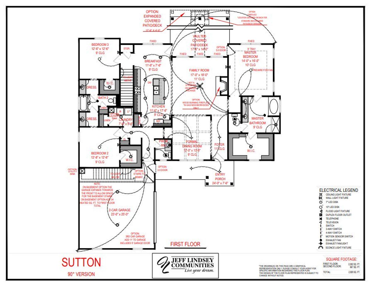 2D floor plan layout for the Sutton F by Jeff Lindsey Communities in Bernhard Farms, Fayetteville, GA (Image 2).