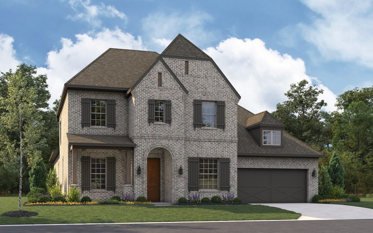 Representative exterior photo of a completed home built from the 5081 by Tradition Homes in Lakewood at Brookhollow – 60′ Lots, Prosper, TX (Image 2).