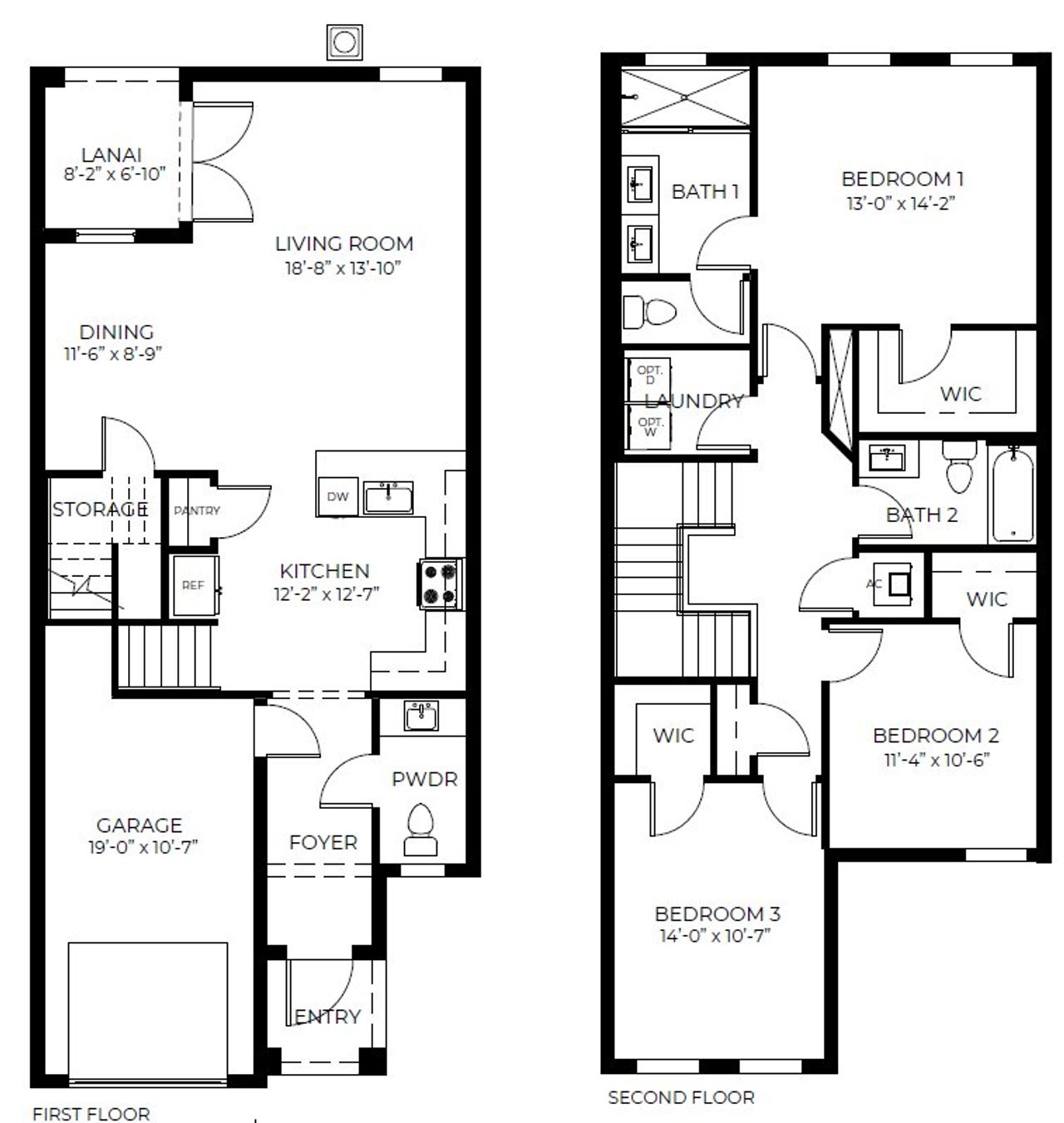 2D floor plan layout for the Bonnet by D.R. Horton in Vineyards, Davie, FL (Image 2).