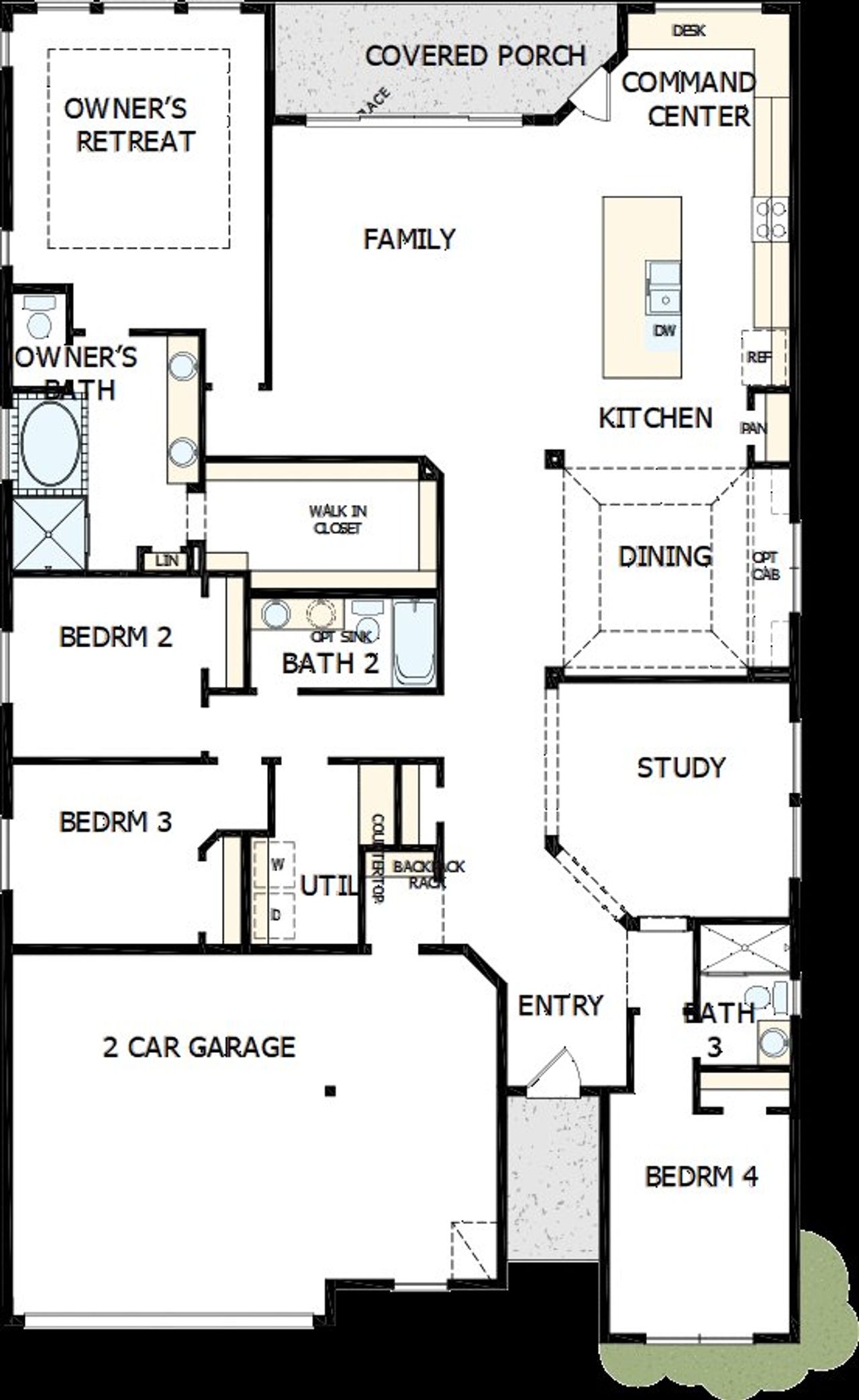 2D floor plan layout of this home in Brookewater 55’ Homesites, Rosenberg, TX (Image 2).