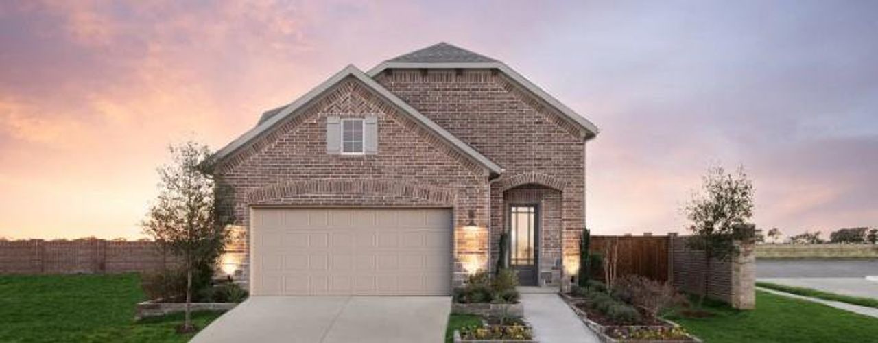 Front exterior of a new home in Creekview Fossil Ridge, Pilot Point, TX, highlighting curb appeal (Image 2).