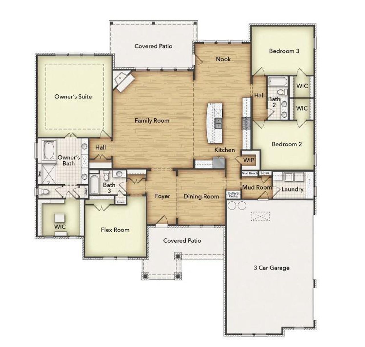 2D floor plan layout of this home in Raintree Estates, Blue Ridge, TX (Image 2).