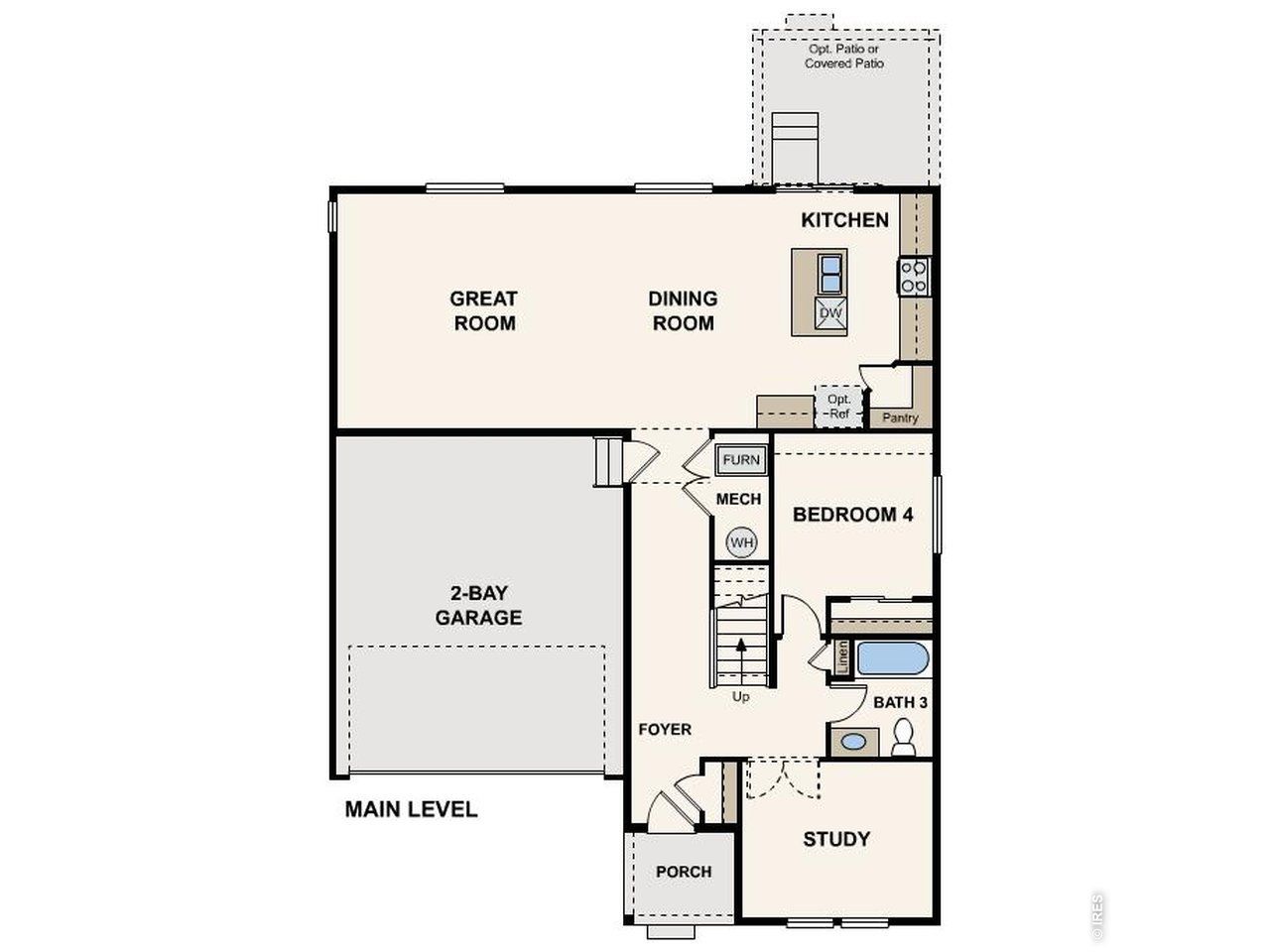 2D floor plan layout of this home in The Overlook at Johnstown Farms, Johnstown, CO (Image 2).