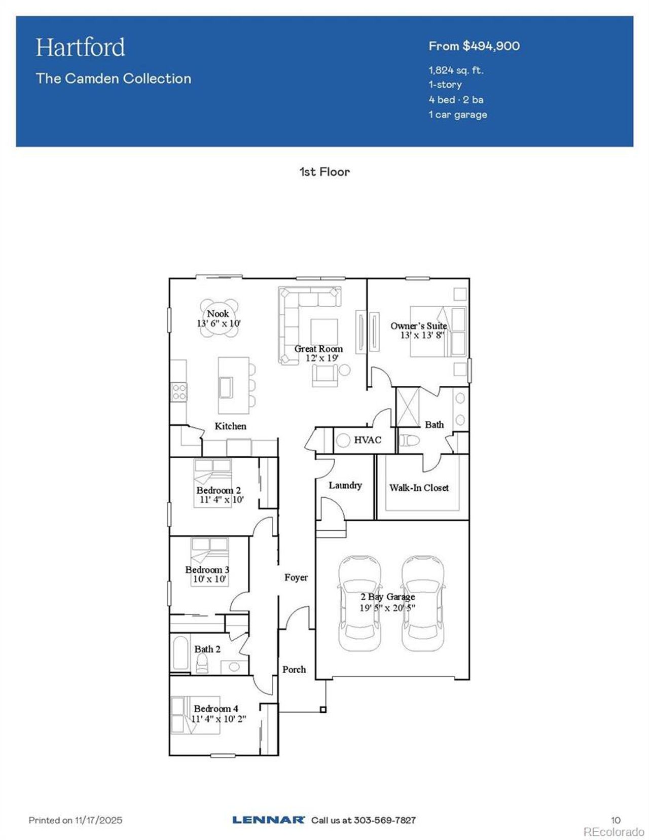 2D floor plan layout of this home in Muegge Farms: The Camden Collection, Bennett, CO (Image 2).