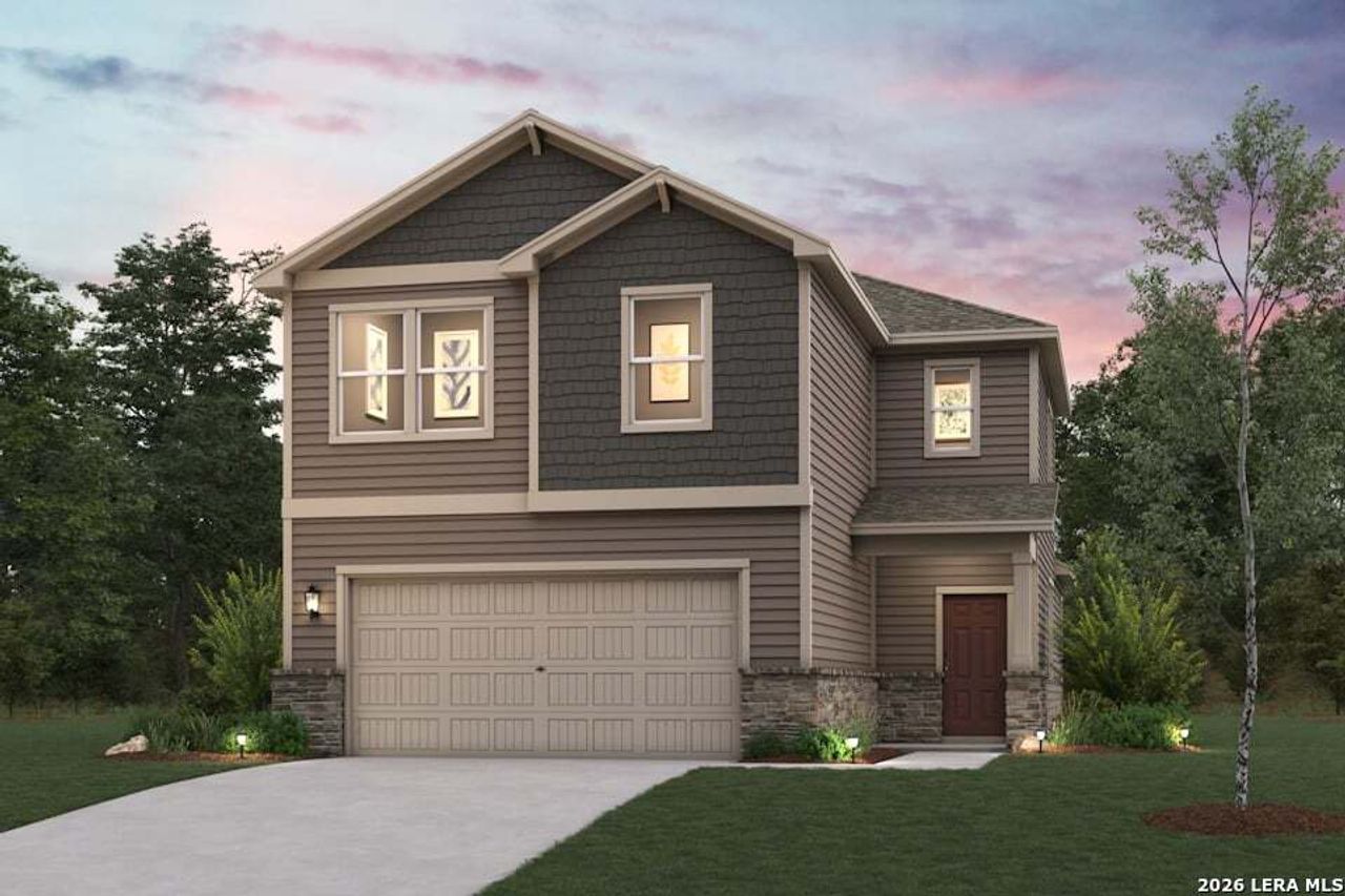 Front exterior of a new home in Spring Creek, San Antonio, TX, highlighting curb appeal (Image 2). Front exterior of a new home in Spring Creek, San Antonio, TX, highlighting curb appeal (Image 2).
