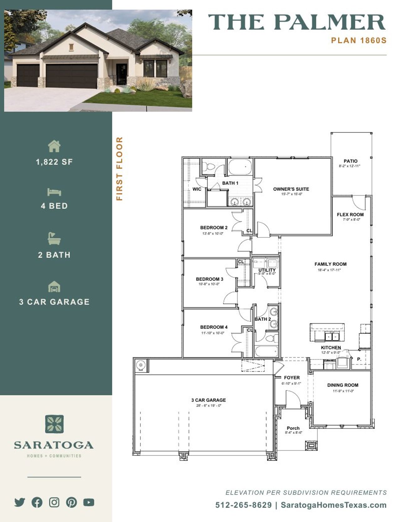 2D floor plan layout of this home in Morningstar, Georgetown, TX (Image 2).