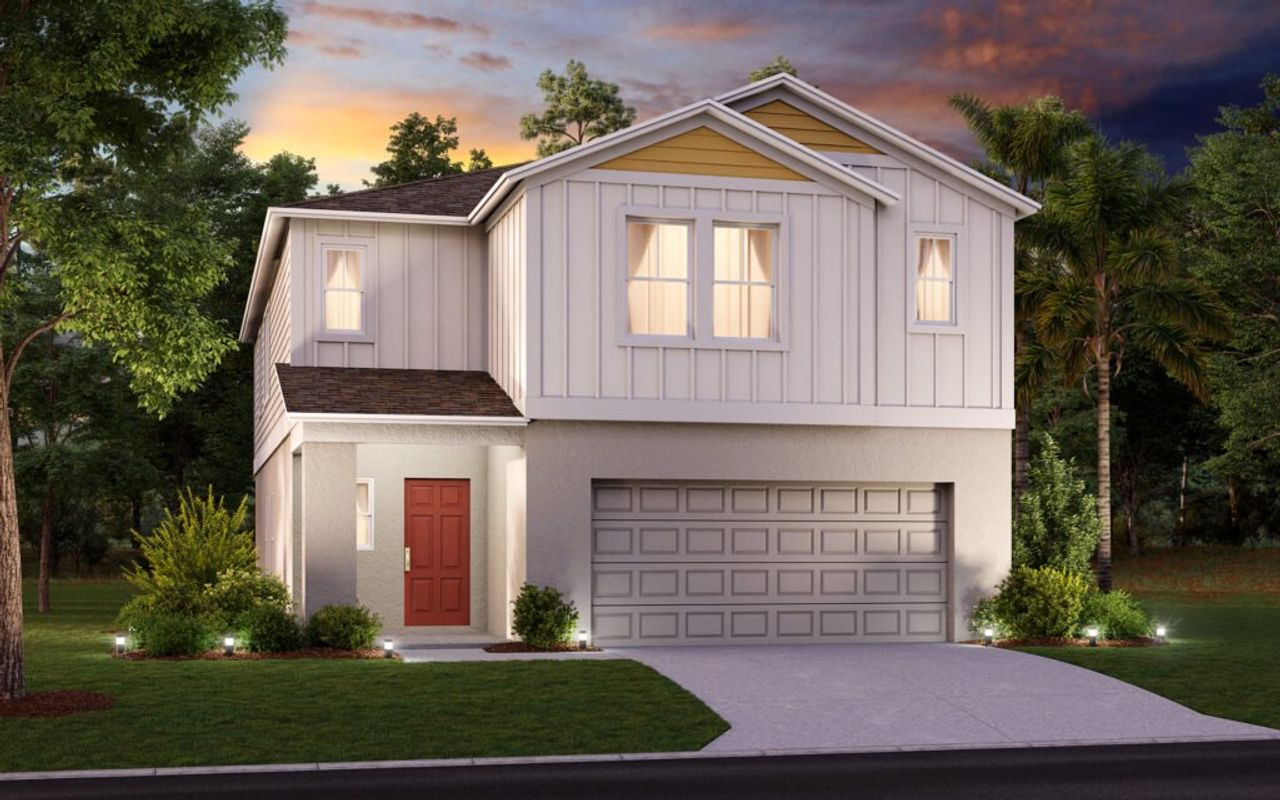 Front exterior of a new home in Scenic Terrace, Haines City, FL, highlighting curb appeal (Image 2).