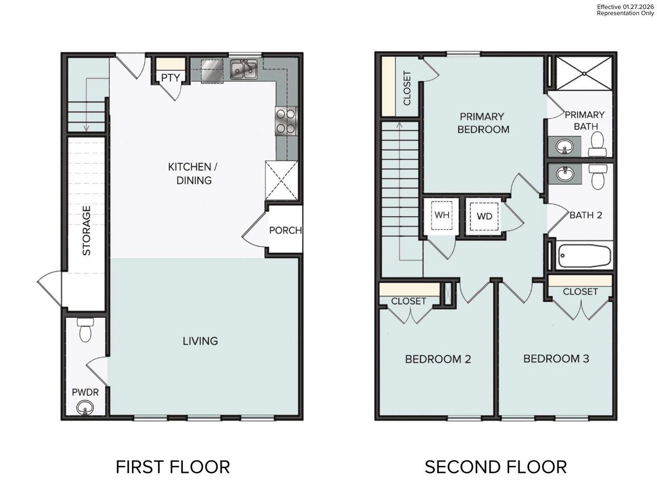2D floor plan layout of this home in Harvest Ridge, Elgin, TX (Image 2).