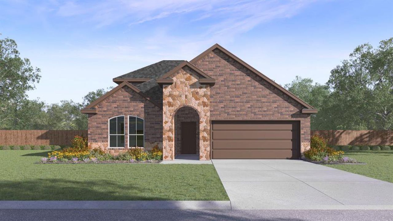 Front exterior of a new home in Elevon, Lavon, TX, highlighting curb appeal (Image 2).