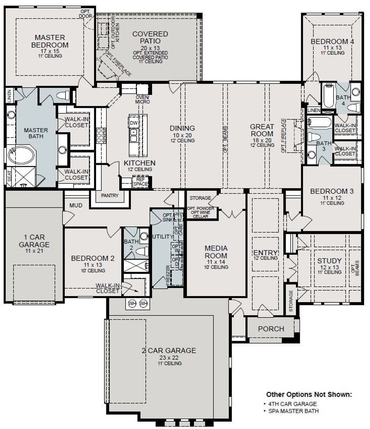 2D floor plan layout for the Silverton by Sitterle Homes in Lakeview 100’s, Waller, TX (Image 2).