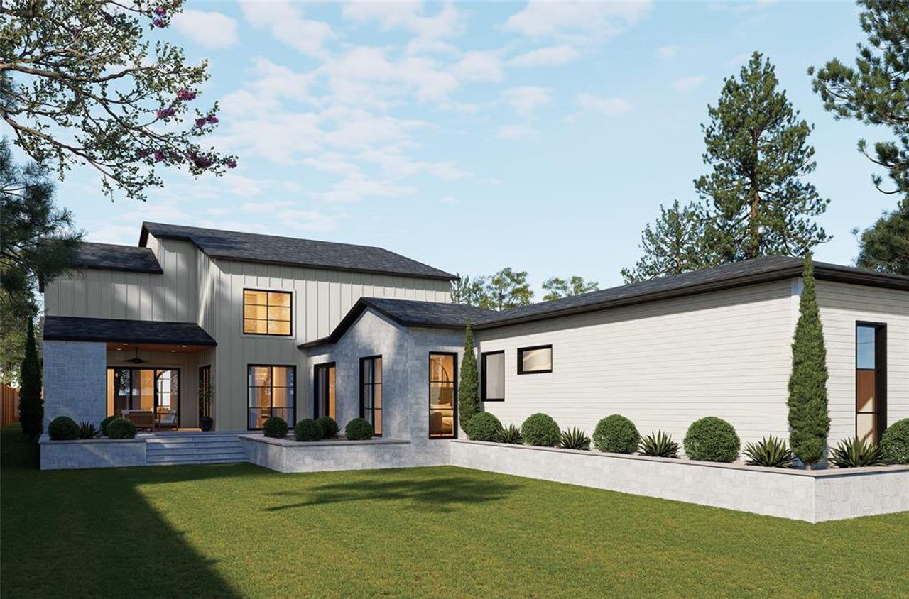 Rear view of house with ceiling fan, a lawn, a patio area, and roof with shingles