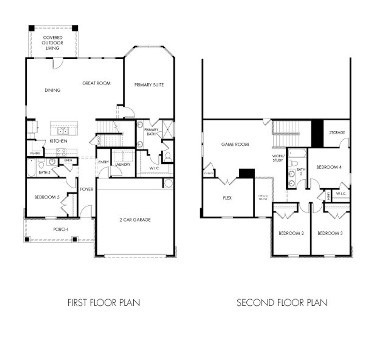 2D floor plan layout of this home in Butler Farms - Boulevard Collection, Liberty Hill, TX (Image 2). 2D floor plan layout of this home in Butler Farms - Boulevard Collection, Liberty Hill, TX (Image 2).