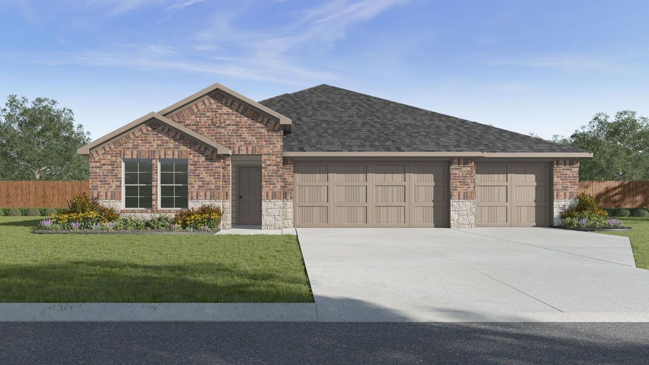 Representative exterior photo of a completed home built from the COURTLAND by D.R. Horton in Westward Pointe, Sealy, TX (Image 2).