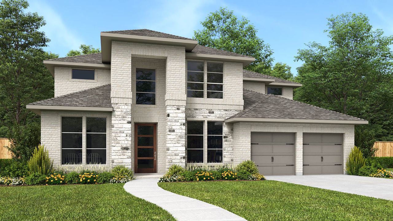 Representative exterior photo of a completed home built from the 4016W by Perry Homes in Katy Court 65', Katy, TX (Image 2).