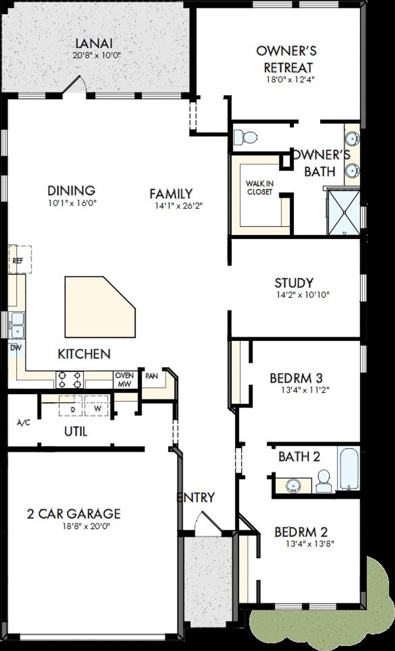 2D floor plan layout of this home in Palmeras at Crossprairie – The Grove Collection, St. Cloud, FL (Image 2).