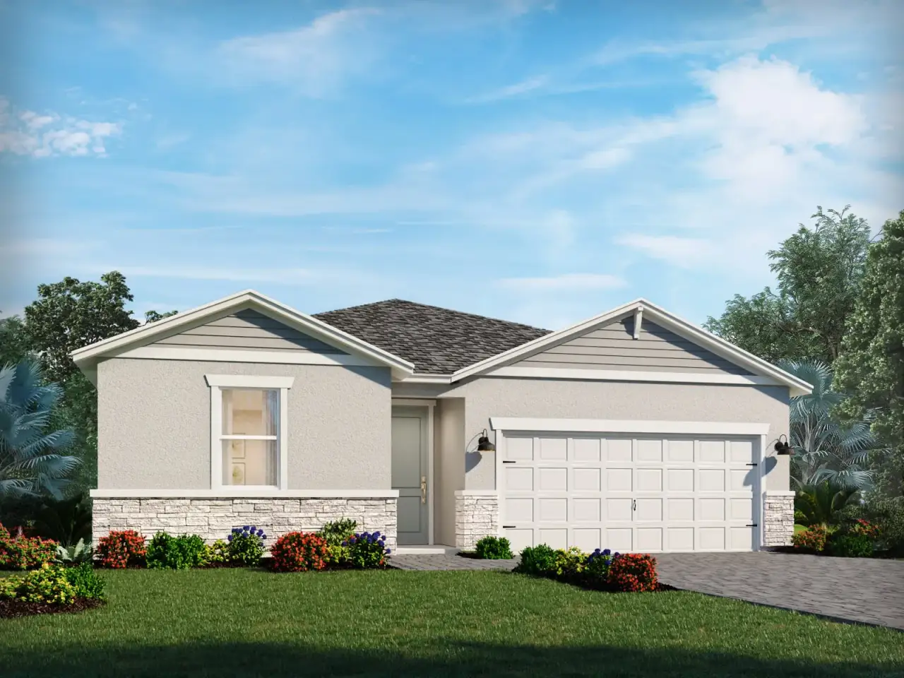 Front exterior of a new home in Crescent Lakes - Reserve Series, Punta Gorda, FL, highlighting curb appeal (Image 2).