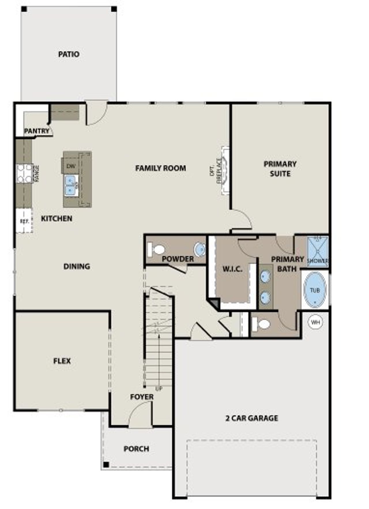 2D floor plan layout for the Perry by Peachtree Building Group in Harley Farms South, Bonaire, GA (Image 2). 2D floor plan layout for the Perry by Peachtree Building Group in Harley Farms South, Bonaire, GA (Image 2).
