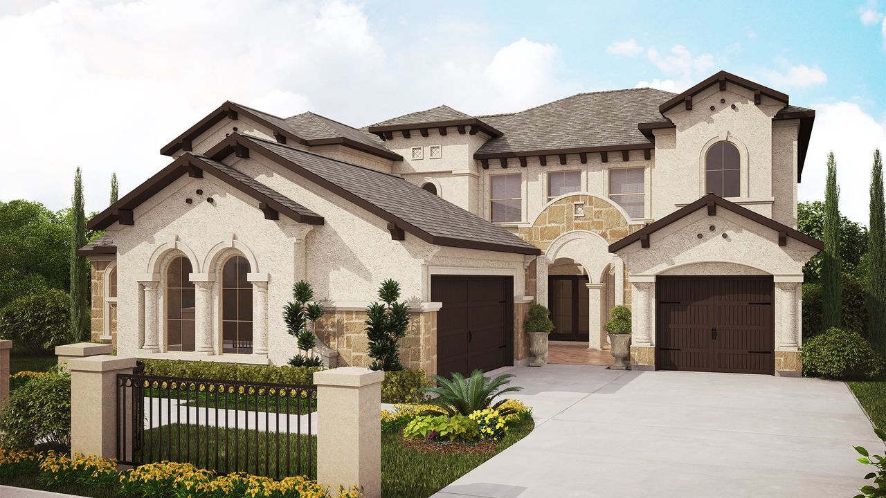 Representative exterior photo of a completed home built from the 4198S by Perry Homes in Santa Rita Ranch Tierra Rosa, Liberty Hill, TX (Image 2).