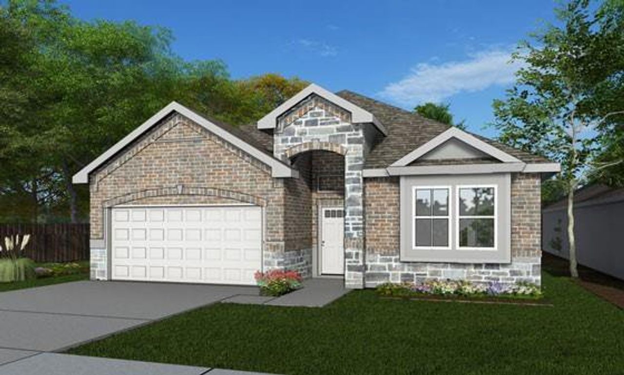 Front exterior of a new home in Crosby Farms, Crosby, TX, highlighting curb appeal (Image 2).