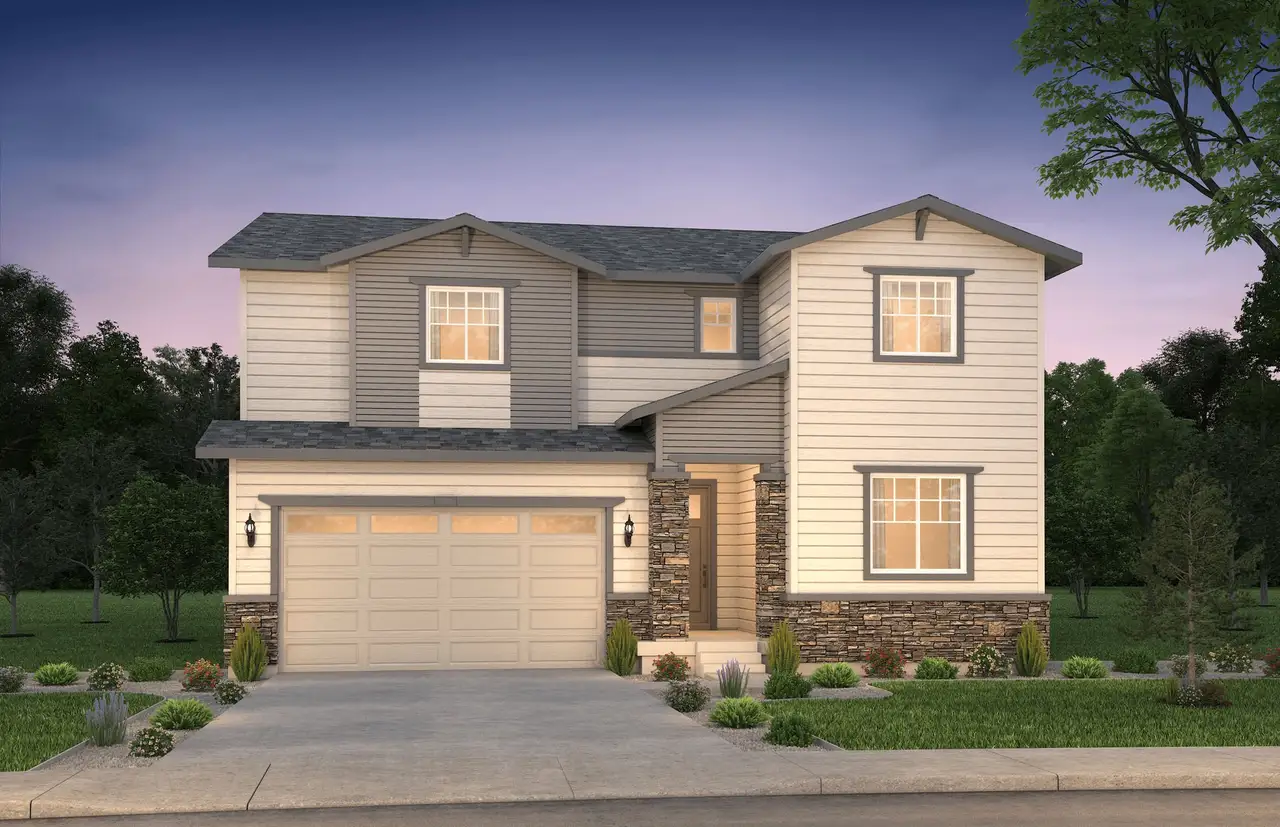 Front exterior of a new home in Harvest Crossing, Aurora, CO, highlighting curb appeal (Image 2). Front exterior of a new home in Harvest Crossing, Aurora, CO, highlighting curb appeal (Image 2).