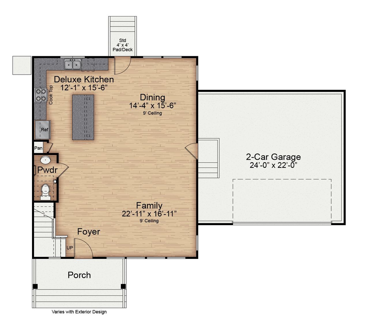 2D floor plan layout for the The Caroline by ExperienceOne Homes, LLC in Elizabeth Springs, Wake Forest, NC (Image 2).
