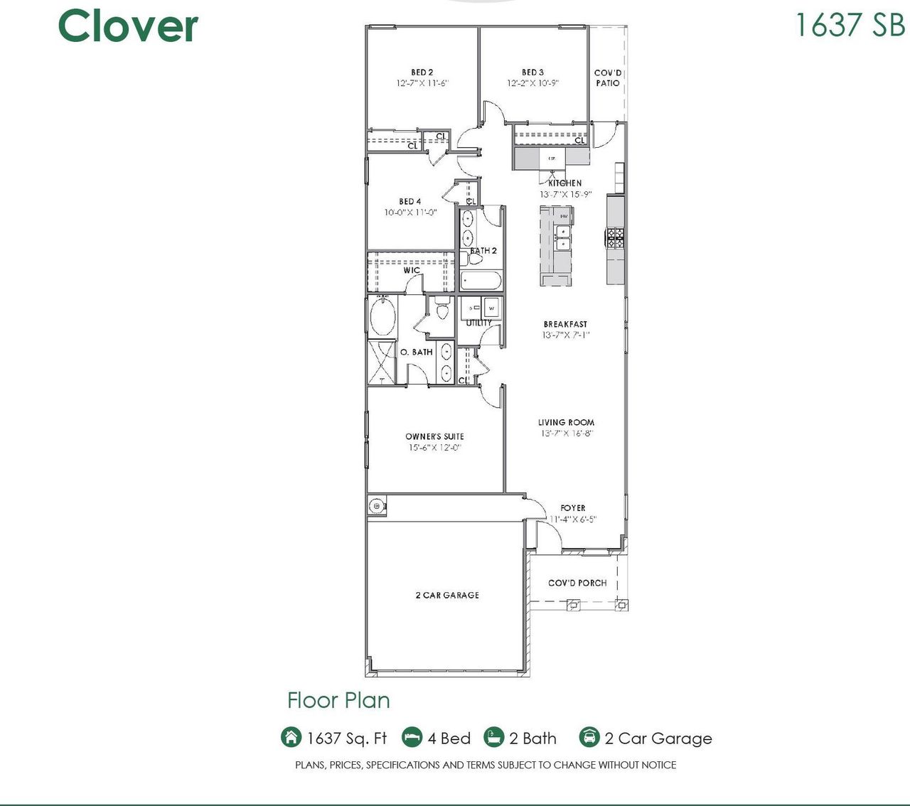 2D floor plan layout for the Clover 1637 SB by Saratoga Homes in Glendale Lakes, Arcola, TX (Image 2). 2D floor plan layout for the Clover 1637 SB by Saratoga Homes in Glendale Lakes, Arcola, TX (Image 2).