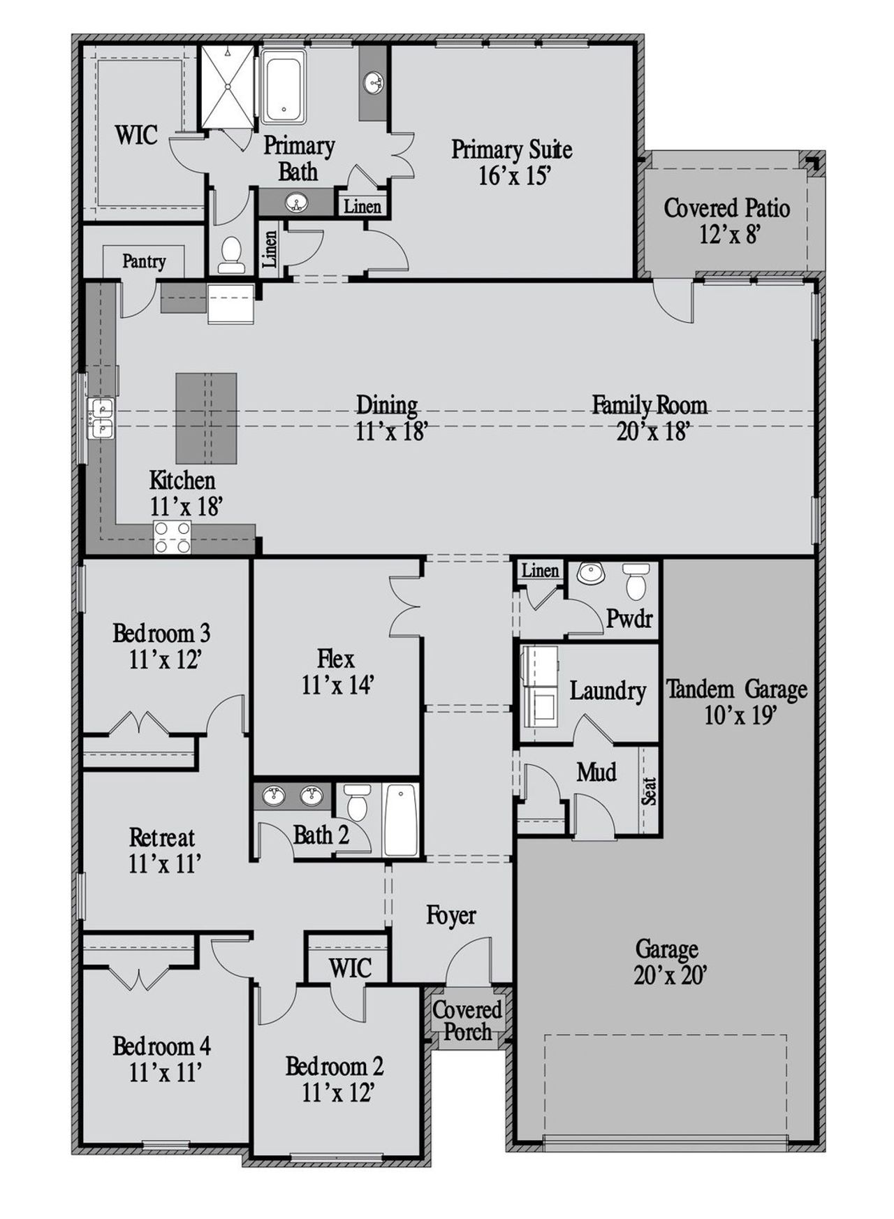 2D floor plan layout of this home in Edgewater, Fate, TX (Image 2). 2D floor plan layout of this home in Edgewater, Fate, TX (Image 2).