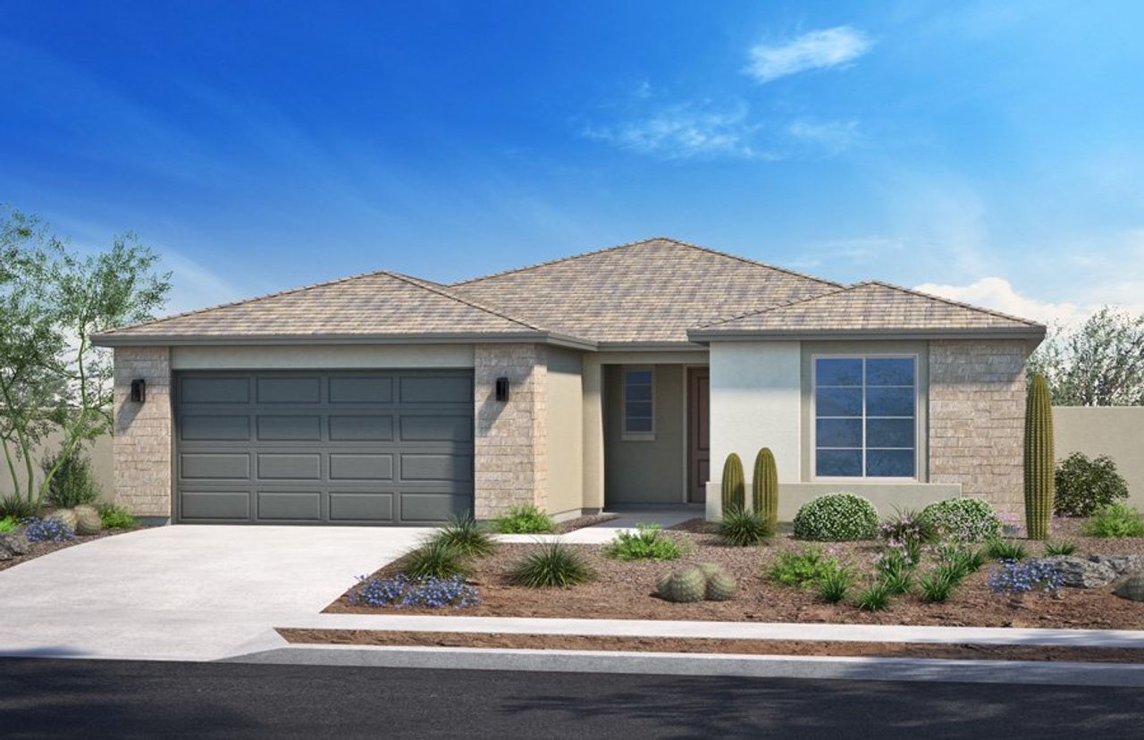 Representative exterior photo of a completed home built from the 2492 by Homes by Towne in Stonefield, Surprise, AZ (Image 2).