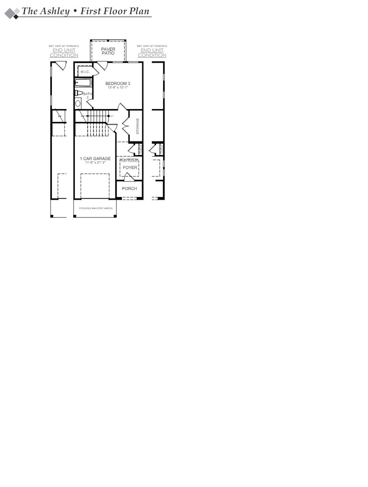 2D floor plan layout of this home in The Bluffs at Pinefield Townhomes, Charleston, SC (Image 2).