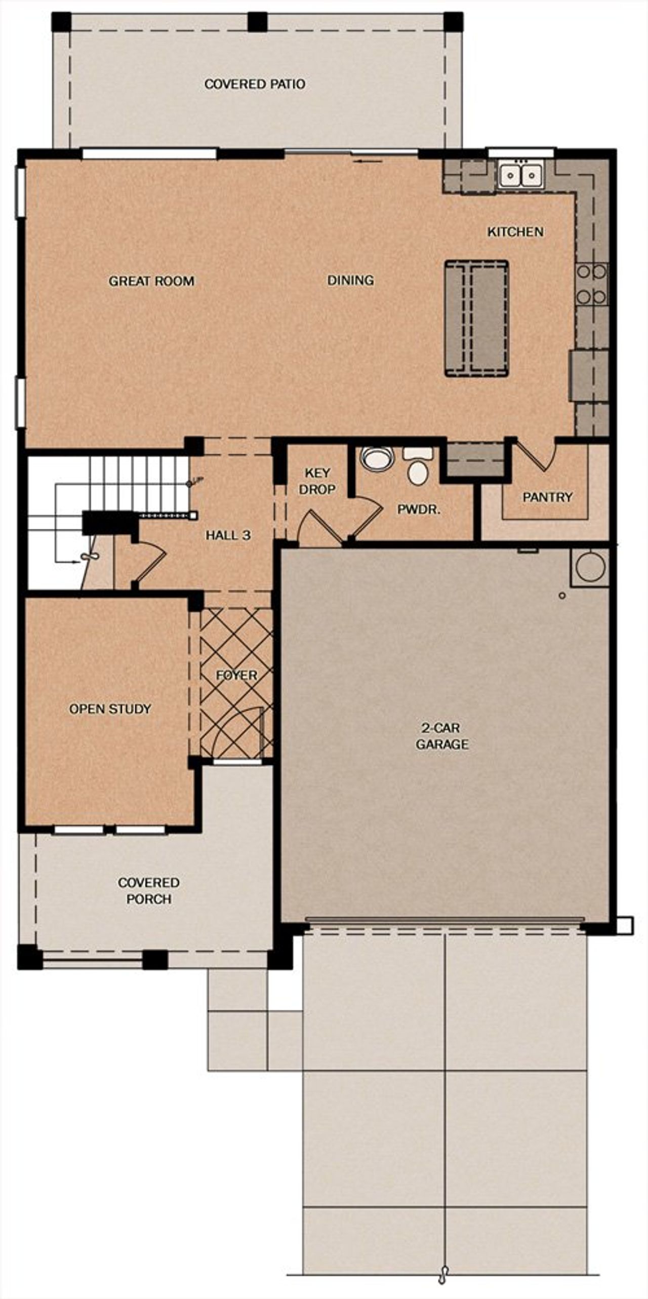 2D floor plan layout for the Montelena by Fulton Homes in Calistoga at Promenade, San Tan Valley, AZ (Image 2).